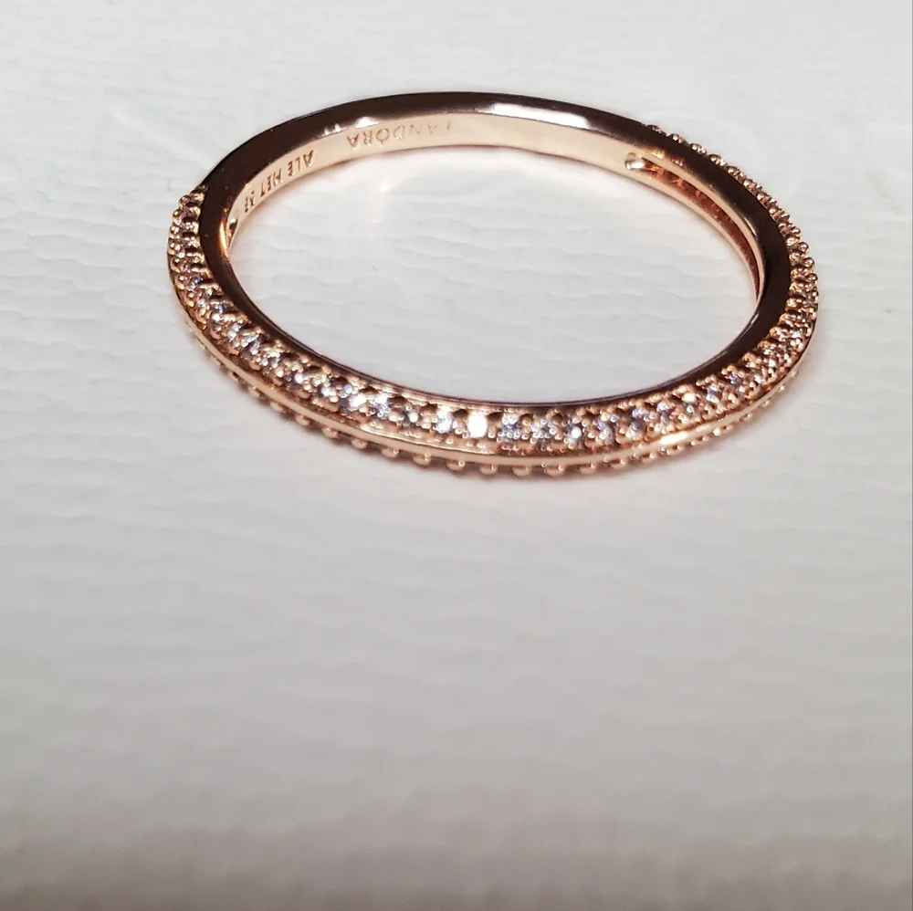 Pandora Rose Gold Pavé Stackable Ring with Clear Stones